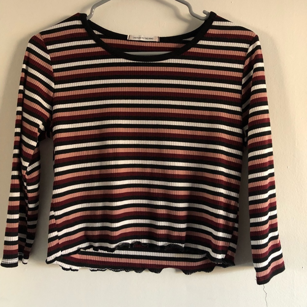 Cropped long sleeve striped shirt